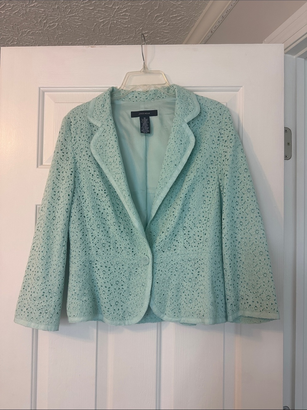 Jones New York Mint Green Crochet Single-Button Blazer